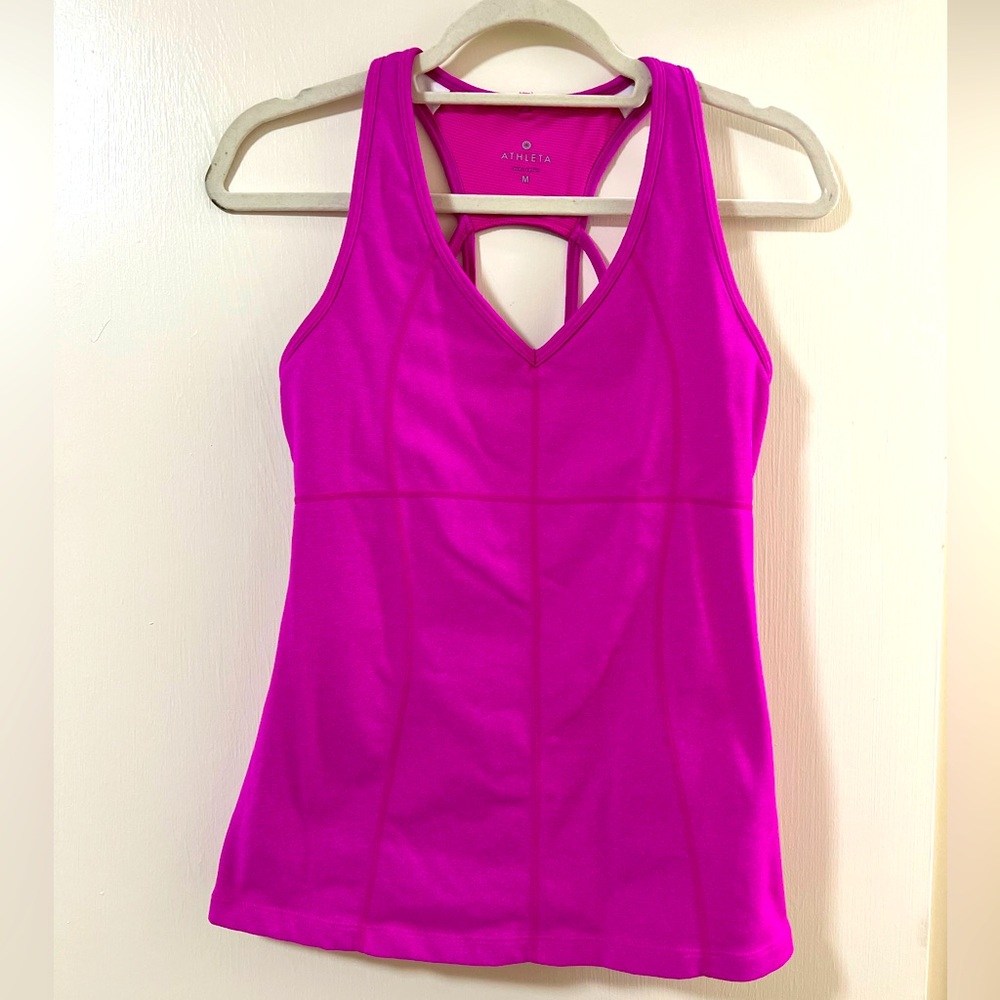 EUC Athleta Energy Tank Top Womens Medium Hot Pink Built In Bra Pocket Workout